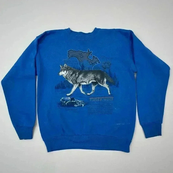 Vintage Tultex Sweatshirt Large Men Timber Wolf Graphic Crewneck Pullover Fleece - Picture 1 of 9